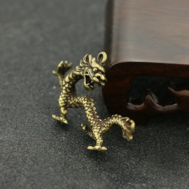 Retro Manual Grinding Handwork Brass Dragon Keychain Pendant Gift Lucky Decor 