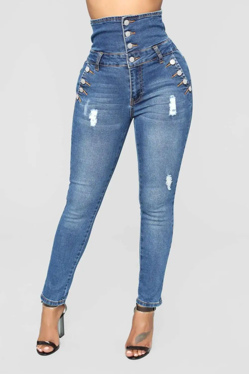 Рваные рваные модные джинсы для женщин с высокой талией обтягивающие узкие джинсовые брюки эластичные стрейч вышивка сексуальные джинсы для женщин high street - Цвет: As the pic