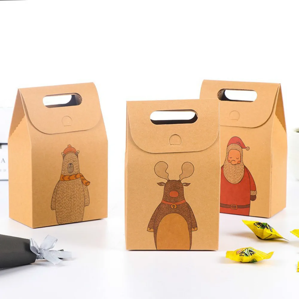 Christmas Craft Paper Box Handled Kraft Brown Paper Bag