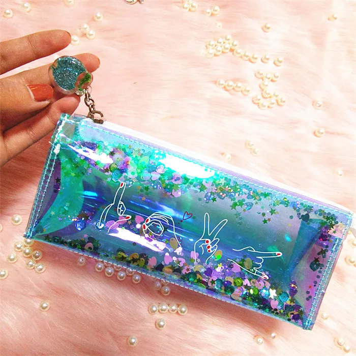 Fashion Harajuku Charms Zipper Hologram Metallic Color Sequin Transparent Laser Pencil Case Woman Cosmetics Makeup Bag Handbag (46)
