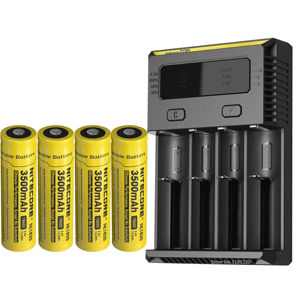 NITECORE I4 зарядное устройство OLED экран Intelli зарядное устройство+ NITECORE 18650 3500 мАч NL1835 3,6 в 9,6 Вт литий-ионный аккумулятор