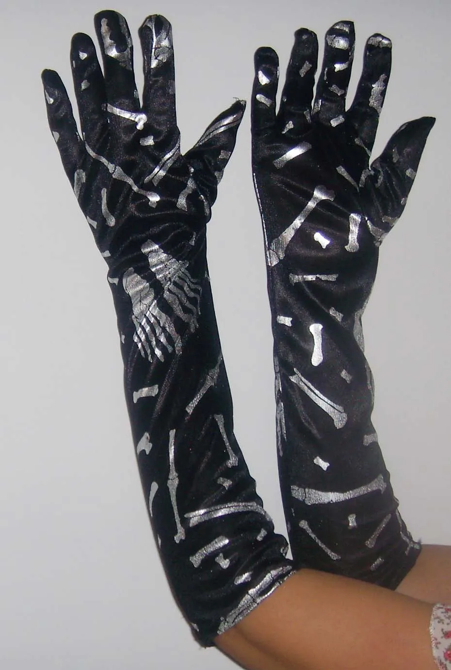 Перчатки для Хэллоуина с принтом черепа. перчатки для Хэллоуина, открытый рукав, длина 45 см