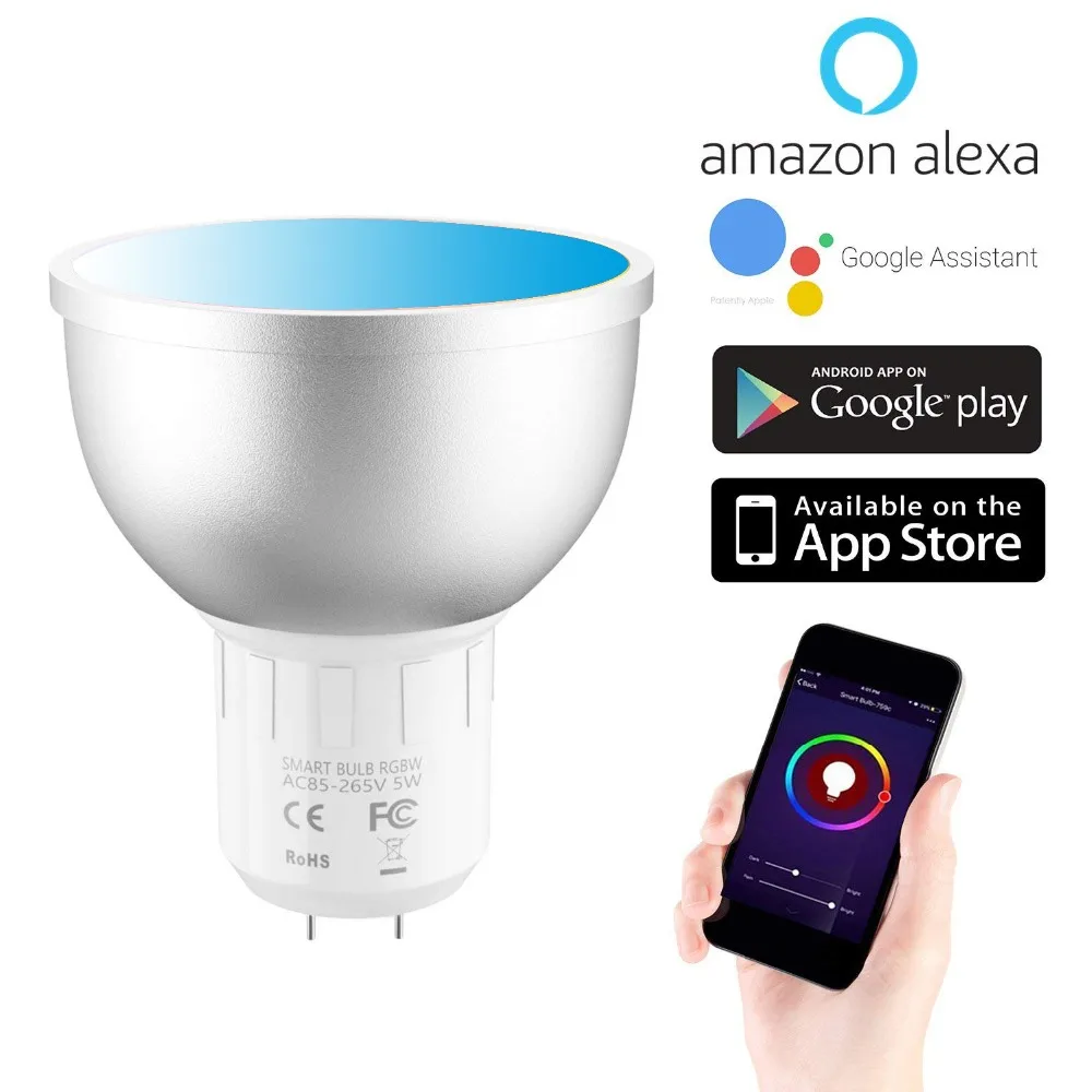 

Smart Wifi GU5.3 led 5W Led Light Bulb LED MR16 RGBW Dimmable WiFi Smart Bulb Compatible with Alexa and Google Assistant 85-265V