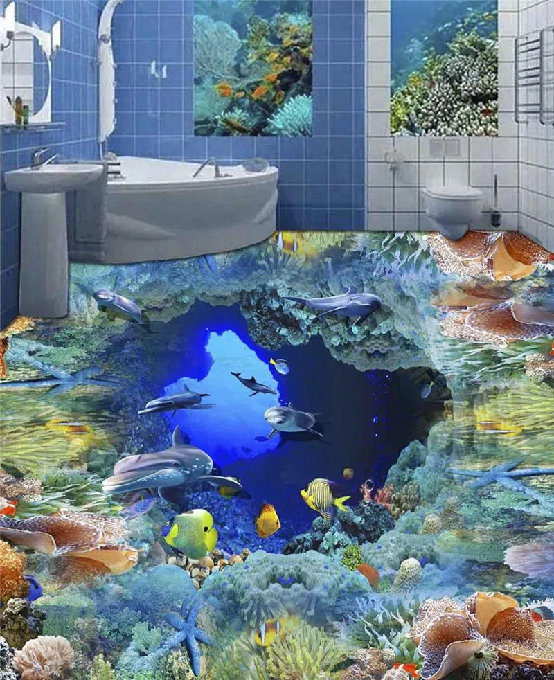 3D Настенные обои для спальни ванная комната Красивый Океан мир DIY настенные наклейки самоклеющиеся водонепроницаемый домашний декор 154
