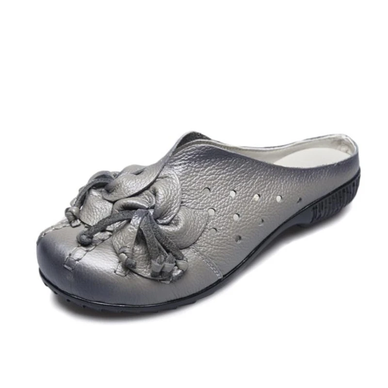 

2019 summer women slippers handmade genuine leather women's sandals casual summer hollow low tube female slippers plus size
