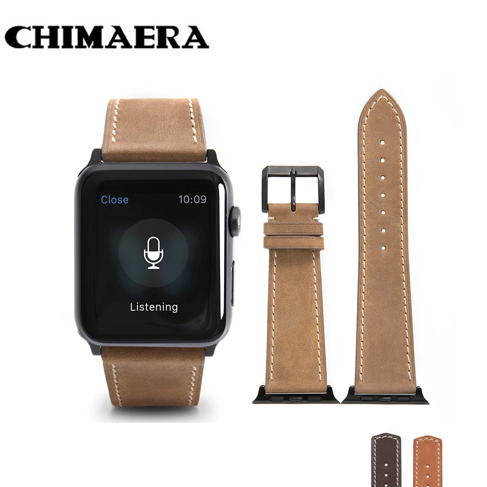 CHIMAERA желтый коричневый кофейный ремешок из натуральной кожи для часов Iwatch Apple Watch