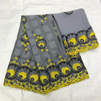 

High class flower embroidery 5y African cotton lace fabric and 2y Swiss voile lace cloth for dress set OCV4(5+2y)