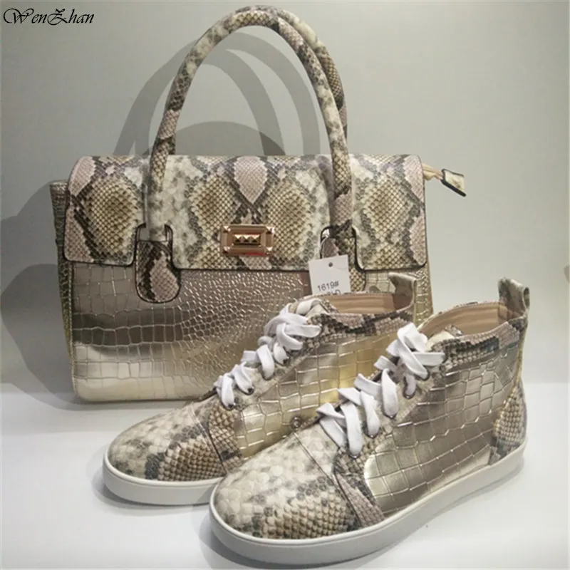Latest Match Blue&Snake Leather Shoes With Handbag Sets Top Grade With Big Bag Hot Selling! 36-44 WENZHAN Wholesale A812-1