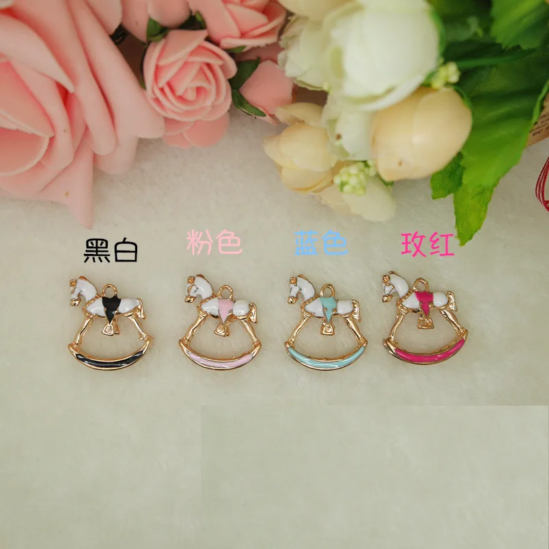 

20pc/lot 23*24mm wooden horse rocking horse pendant alloy enamel Carousel charm DIY accessories of necklace bracelet accessories