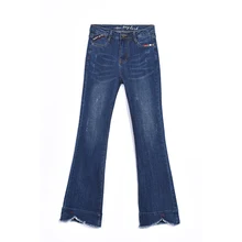 Новинка года, женские осенние длинные расклешенные джинсы со средней талией синие джинсовые штаны для девочек очень большие размеры 26-40