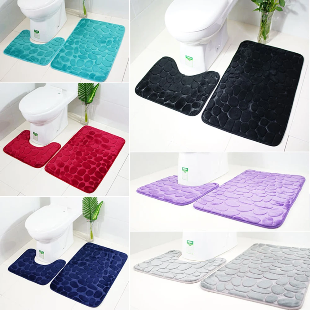 

2pcs/set Non-slip Bathroom Carpet Carpet 3D Cobblestone Toilet Solid Color Rugs Floor Bath Mats Set for Bathroom Home Decoration