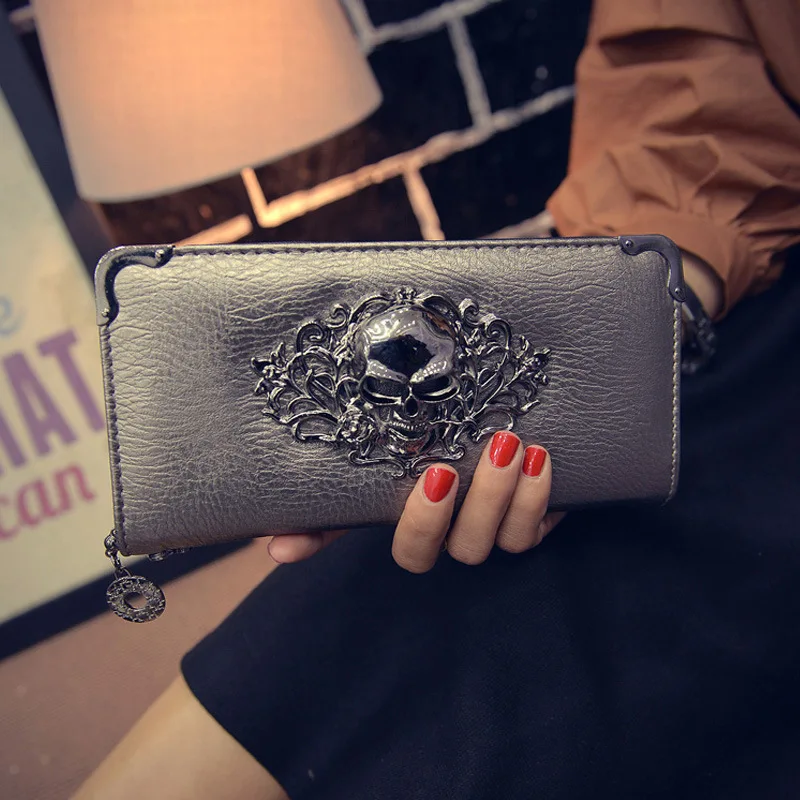 

Women Restore Wallet Hasp Coin Purses Holders Brand PU Leather 3D Scorpion Skull Embossing Ladies Zipper Long Clutch Wallets