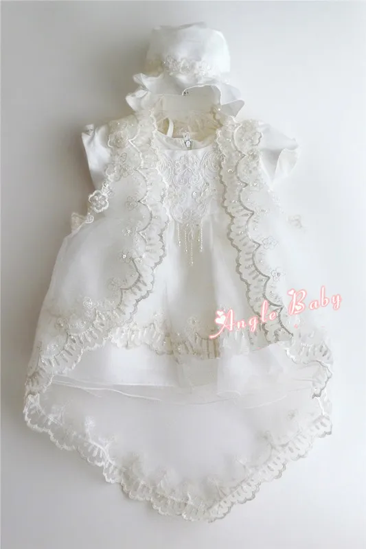 Newborn White Polyester Cotton Baby Baptism Dress Baby Girl Formal Christening Dresses Baby 