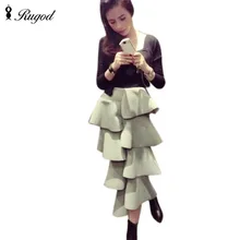 RUGOD/ Новое поступление, повседневная женская юбка весна-лето, стильная женская юбка до середины икры, однотонная плиссированная юбка в стиле ампир