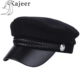 

Kajeer Solid Pirate Buckle Rope Women Berets Stitching Warm Wool Octagonal Hats For Autumn And Winter Unisex Casual Beret Toucas