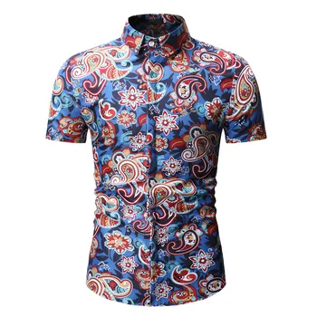 

Summer Short Sleeve Paisley Shirt Men 2019 Brand New Casual Floral Hawaiian Shirt Vacation Party Beach Shirts for Men Chemise