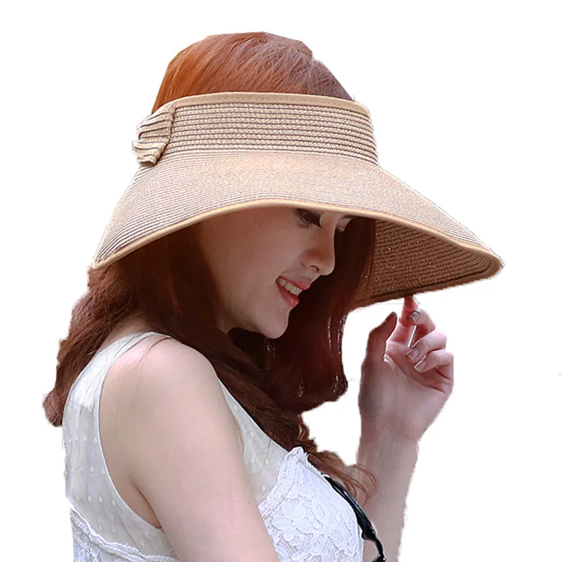 Women Summer Foldable Knit Straw Hat Fashion Wide Brim Casual Beach Sun Hat Sunscreen UV