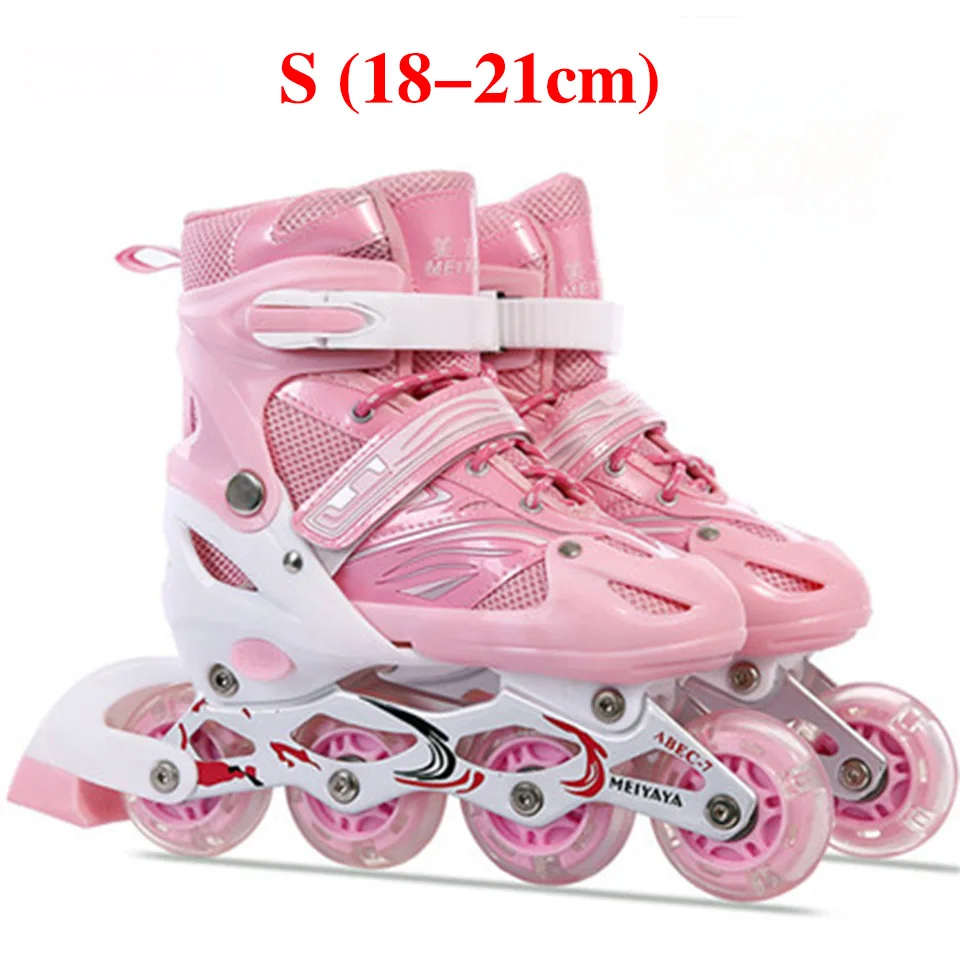 Детские роликовые коньки, роликовые коньки, обувь Слалом, уличная щетка, для катания на коньках, ПУ колеса, патины, унисекс, регулируемые кроссовки с роликами, IA100 - Цвет: pink size S