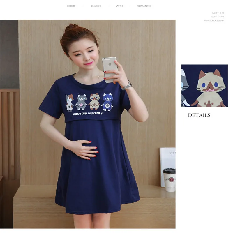 2017 New Cotton Maternity outfit Fashion Print Maternity Dress font b Clothing b font Breastfeeding Nursing