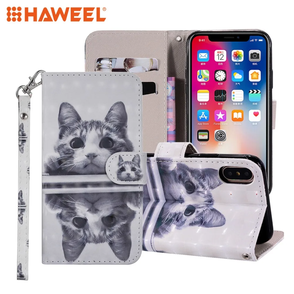 

HAWEEL Cat Pattern Colored Drawing Horizontal Flip Leather Case for iPhone X / XS / XS Max / XR / Galaxy Note9 / S9+