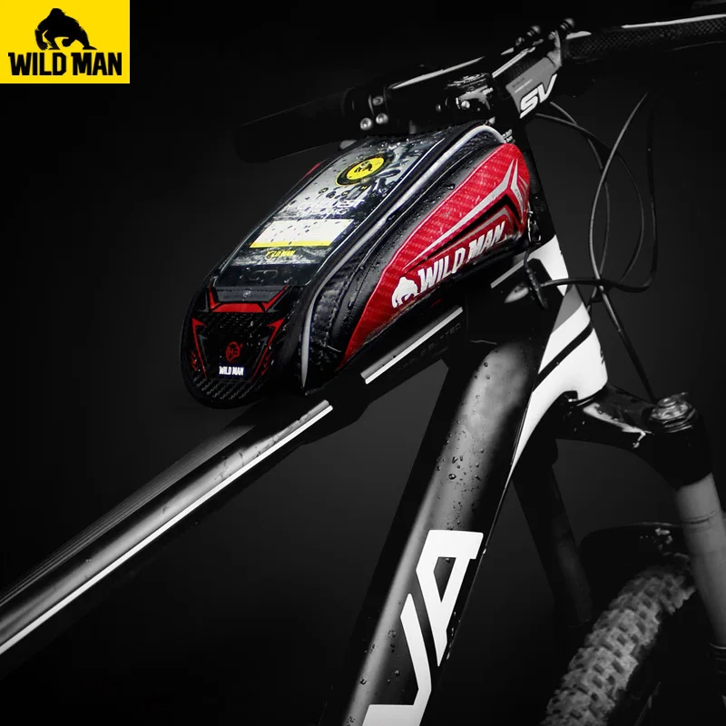 

WILD MAN MTB Road Bicycle Bag Rainproof Touch Screen Cycling Top Front Tube Frame Bags 4.7-6.2inch Phone Case Bike Accessories