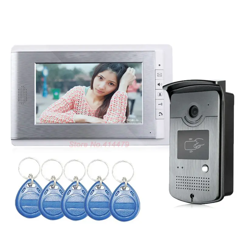 

Wired 7 inch LCD Color Video Door Phone Intercom System ID RFID Keyfobs IR Outdoor Camera Wholesale