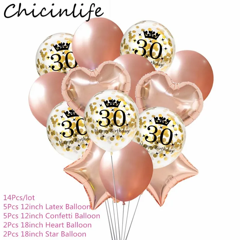 Chicinlife 12 дюймов Rosegold 30 40 50 лет конфетти воздушные шары для взрослых с днем рождения Юбилей шары Декор поставки - Цвет: 30