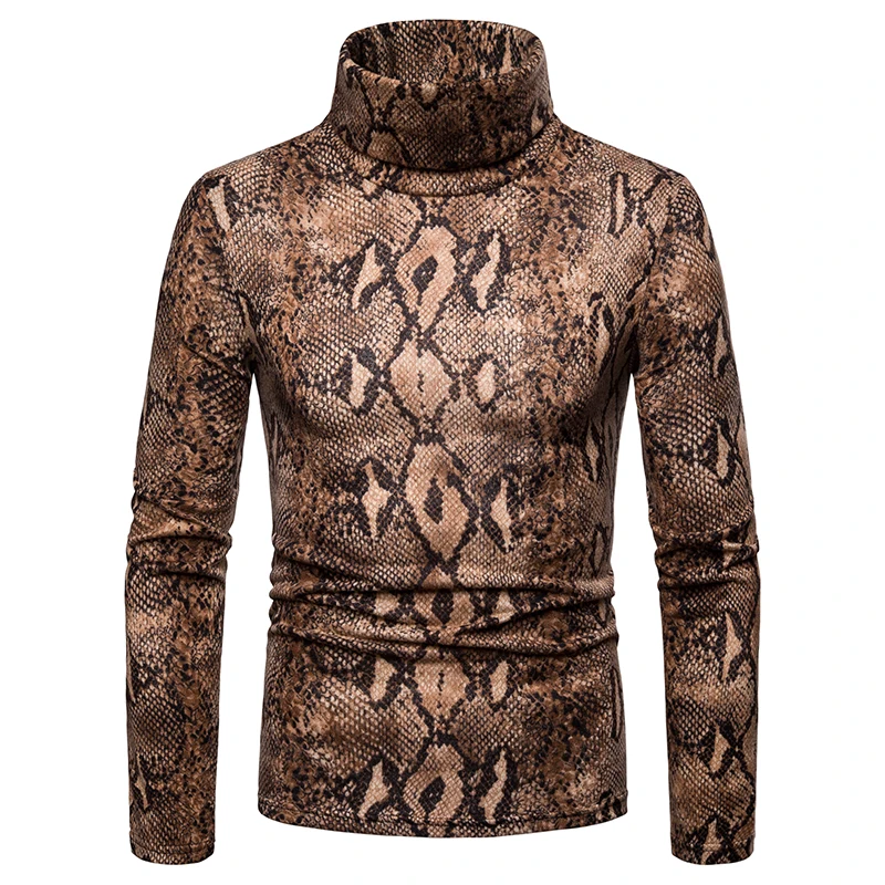 

Autumn Winter Men's Sweater Turtleneck Snake Skin Printed Casual Slim Fit Knittwear Mens Sweaters Slim Fit Knitted Pullovers