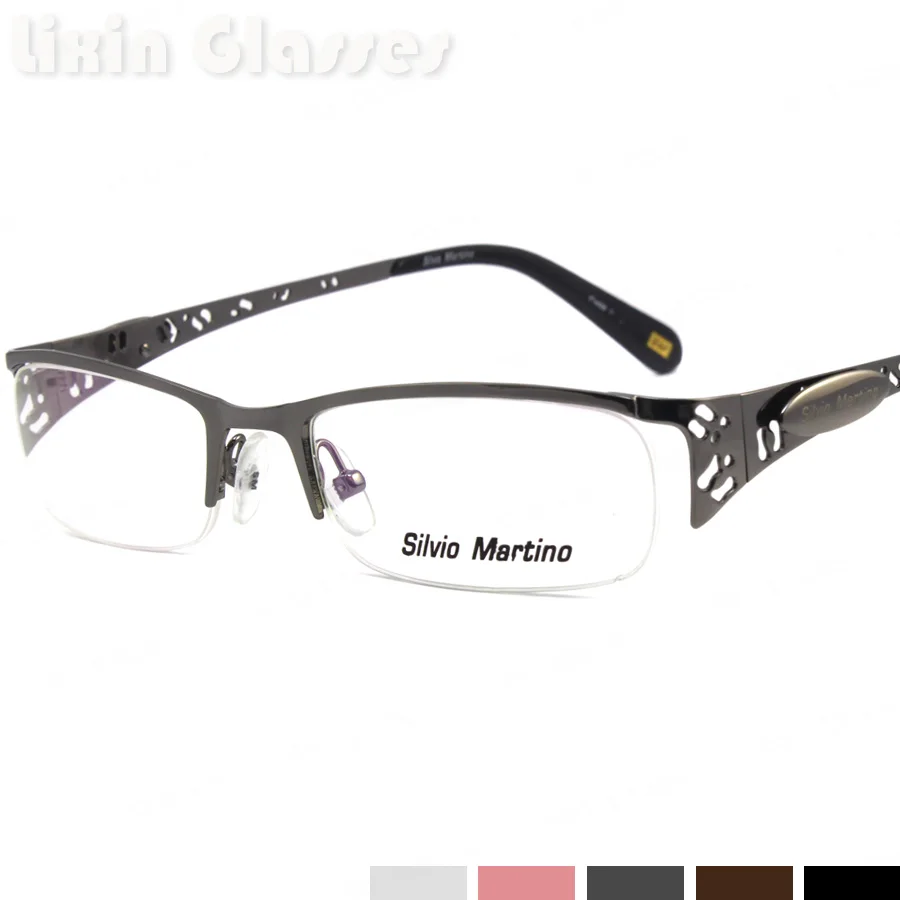 Мода леди полый дизайн половина рамки коричневый/серый/черный цвет оптика очки оптика рамки SM4022 - Цвет оправы: Gray