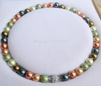 

women Fashion Jewelry new 10mm South Shell Pearl Necklace Round Beads Jewelry Natural Stone Magnet Clasp AAA Grade B