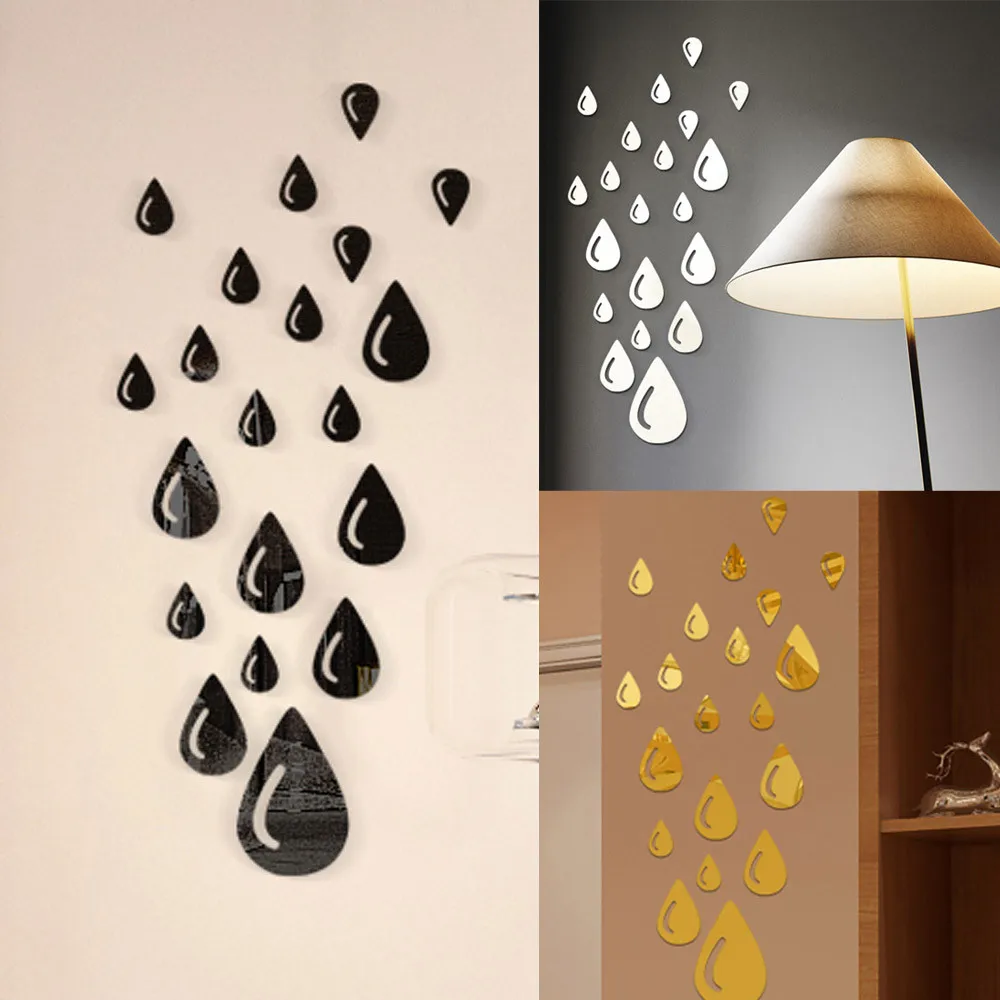 20PC Acrylic Mirror Wall Stickers 3D Diy Water Droplet Shape Acrylic
