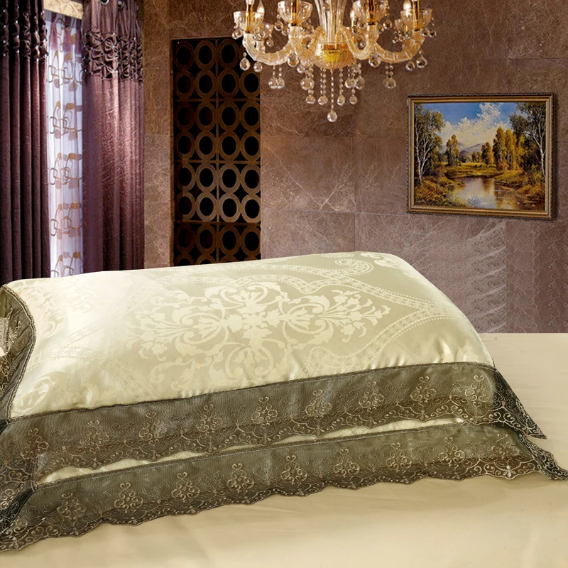 Brwon Золотая роскошь сатин-жаккард queen King size Постельное белье сатин хлопок Мягкий постельное белье лист набор пододеяльник 36