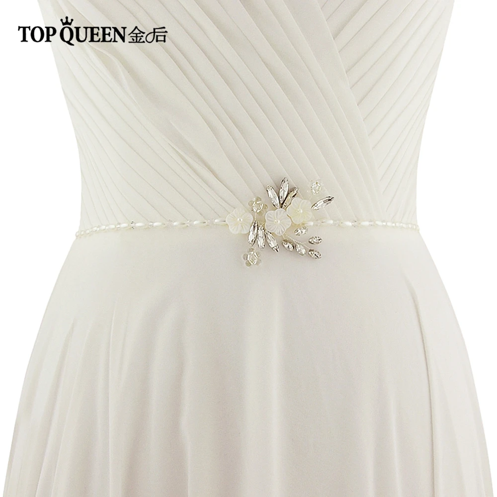 

TOPQUEEN SH130 Bridal Belts with plastic flower Wedding Sash Handmade Seashell Flowers Elegant Thin Belt