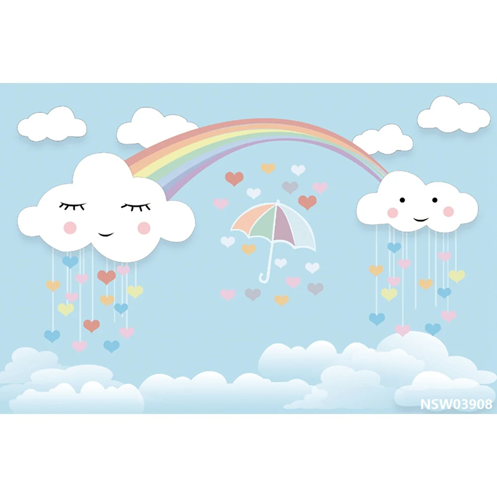 Laeacco детский день рождения радуга дождевая тучка капли вечерние фотографии фоны индивидуальные фотографические фоны для фотостудии - Цвет: Небесно-голубой
