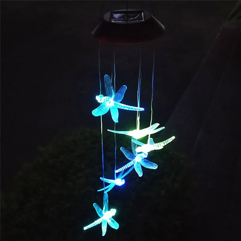 LED Solar Color-Changing Wind Chime Light Powered Dragonfly Garden Light Home Hanging Lamp Decor Luces Led Decoracion1