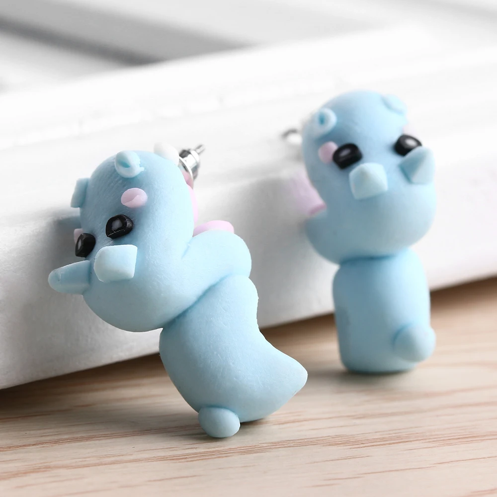 

1 Pair Lovely Fashion Earrings New Handmade Polymer Clay Cute Blue Hippo Earrings Women Animal Ear Stud Jewelry