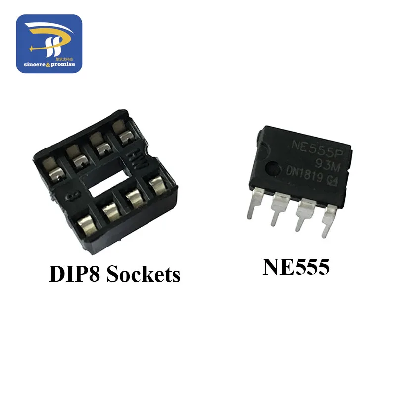 

20pcs , (10 each) NE555 NE555P IC 555 & 8 Pin DIP Sockets