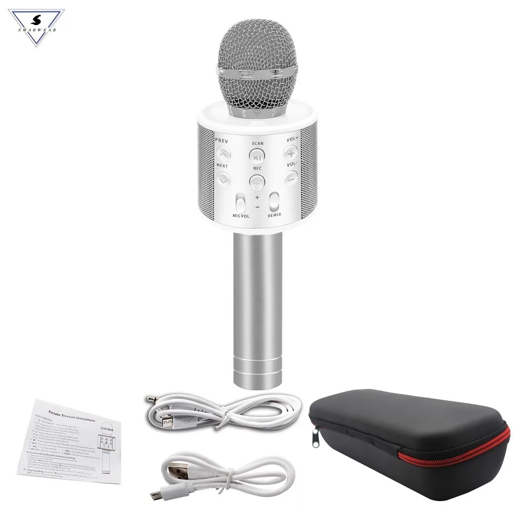 Ssmarwear WS858 модный Bluetooth беспроводной конденсаторный волшебный микрофон караоке для мобильного телефона плеер микрофон динамик Запись музыки - Цвет: silver