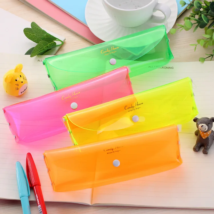 4 Candy colors pencil bag transparent pencil stationery bags cute school pencill case for office