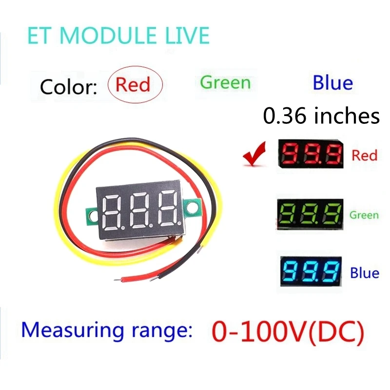 

0.36" Digital Voltmeter DC 0V-100V Three Lines 3 digit Voltage Panel Meter Display led Color Red