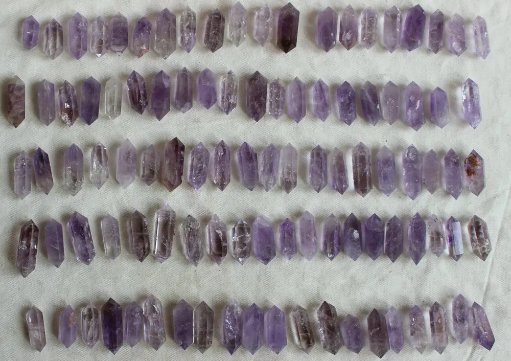 

100 Natural Tiny Purple Amethyst Quartz Crystal Double Points Wand Polished Healing , Wholesales Price .Free shipping.