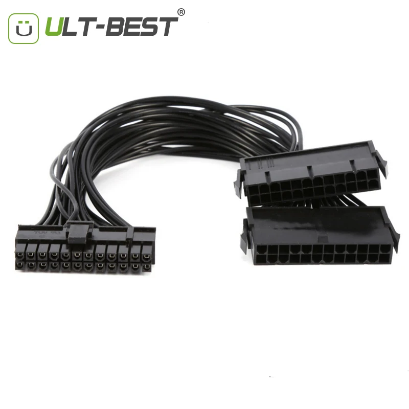 ULT-Best ATX 24 Pin Dual PSU Power Supply Extension Mining Cable for Computer Adaptor Cable for BTC Riser Miner 24Pin 20+4pin
