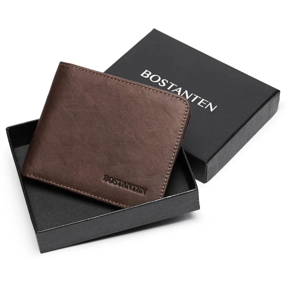 

BOSTANTEN Men Vintage Credit Card Holder Blocking Rfid Wallet Geunine Leather Unisex Security Information Purse With box
