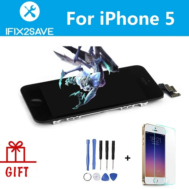 For iPhone 5 LCD Display Touch Screen Digitizer full replacement with small part Front Camera Frame