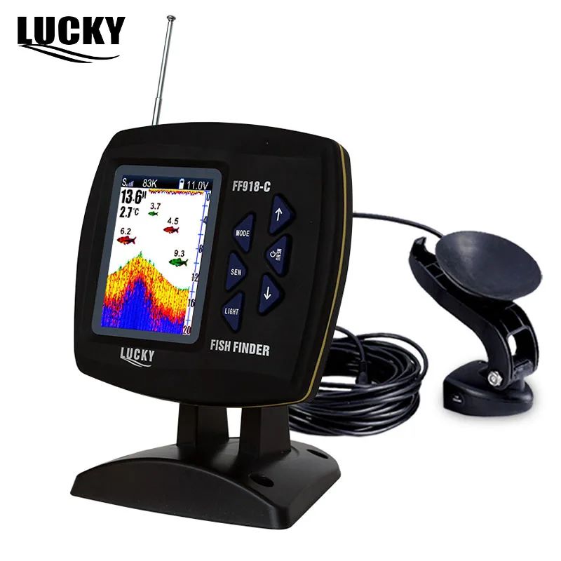 Billig GLÜCK FF918 C 100DS Dual Frequenz Boot Fisch Finder Dual Frequenz Sonar Echolot Alarm 328ft 100m Wasser Tiefe boot Fishfinder