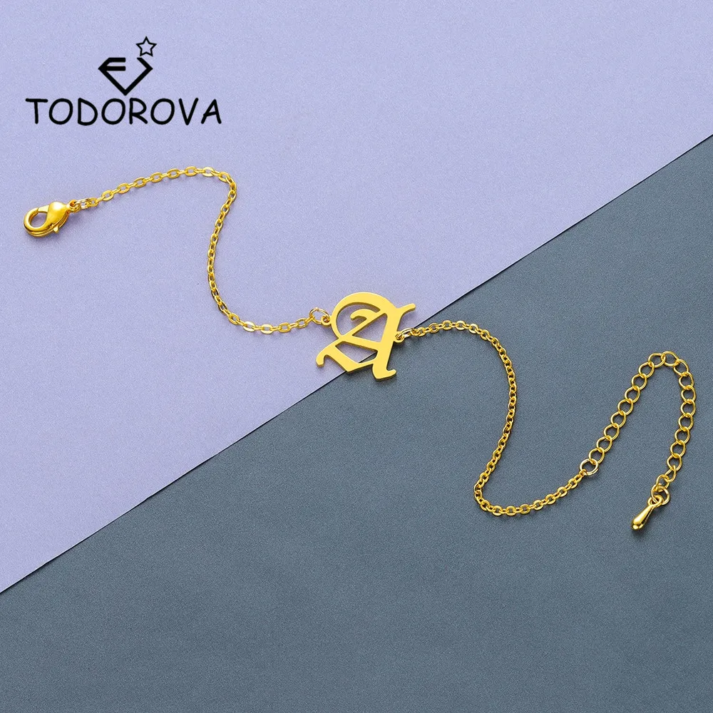 

Todorova Rose Gold Letter Women Bracelet Simple Adjustable Alphabet Capital Initial Bracelet Stainless Steel Men Jewelry