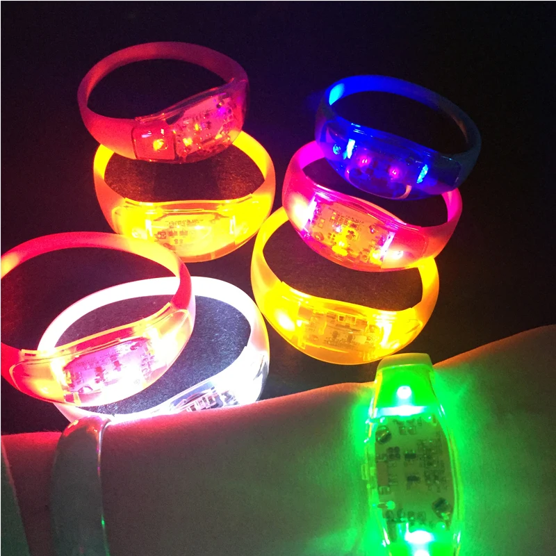 Fluorescent Bracelets Sound Control Led Flashing Silicone Bracelet Vibration Bangle 20PCS Christmas DJ wedding Party Decoration glow in the dark bracelet