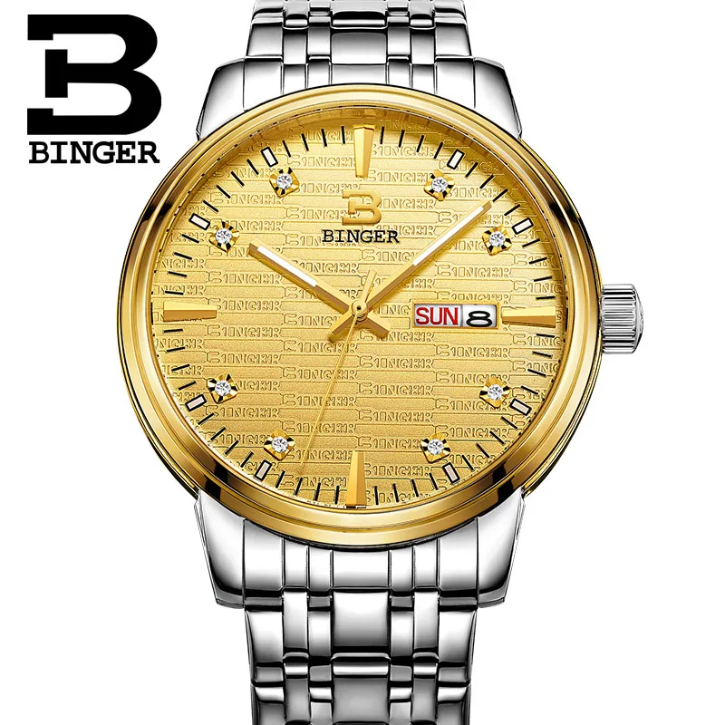 Подлинная Роскошная бренд BINGER Мужские кварцевые часы с полностью стальным корпусом Crossroad водонепроницаемые - Цвет: 01 Men