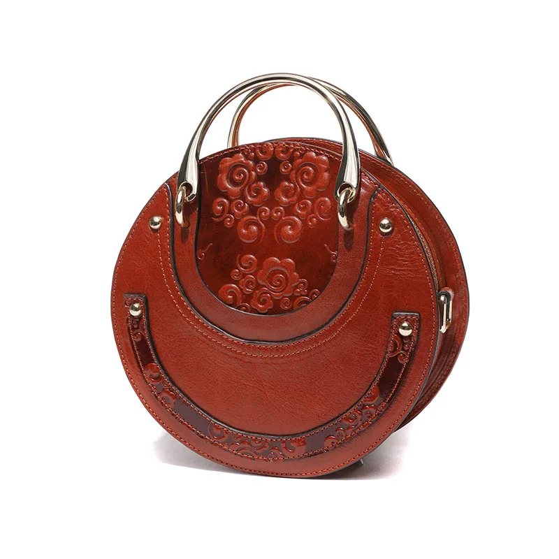 Handtaschen Crossbody a Handtasche Runde Tasche B Weiblichen Echtem Promi Leder Vintage Frauen Damen Schulter Taschen Top c Griff Messenger BwwUPA6Rfq