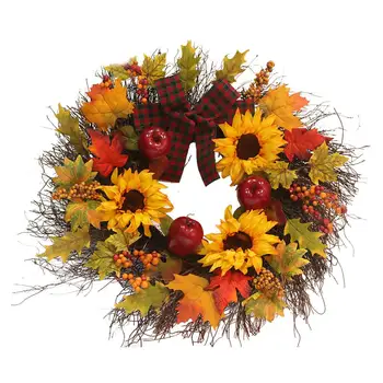 

2018 New Arrival 17.7inch Delicate Simulation Wreath Autumn Color Door Decorations wreath For Thanksgiving Day-25